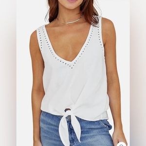 Bella Dahl white eyelet tie front tank top